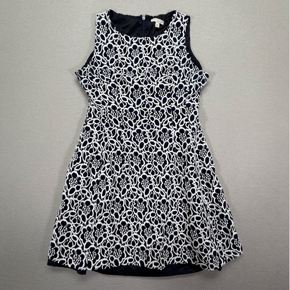 Eva Mendes Womens Dress Fit and Flare Navy Blue White Floral Crochet Lace 12